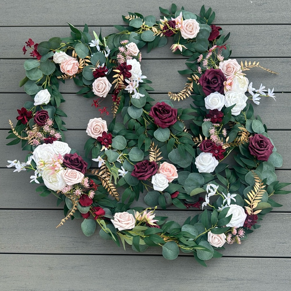 Ling's Moment Wedding Arch Decor Flowers 2 Rows 6.5ft Marsala Flowers Garlands